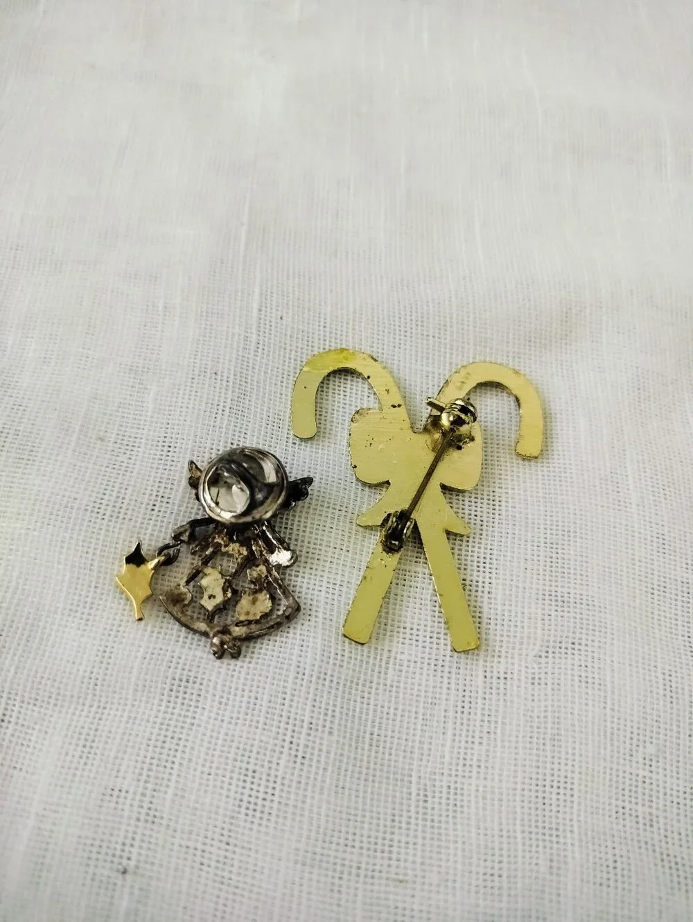 Vintage Christmas Brooch Set: Angel & Candy Cane Pin Collection